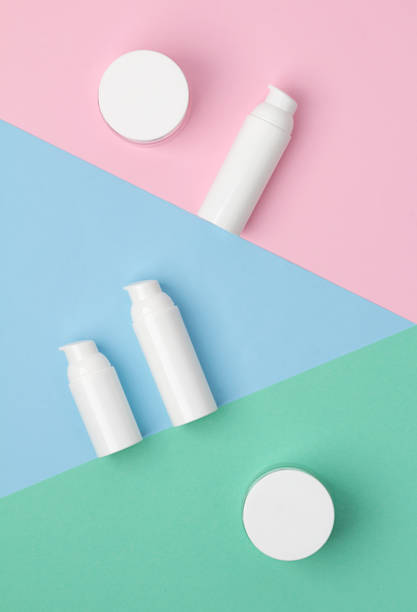 istock Treatment cosmetics branding mockup, top view on creative colorful background 1166466280