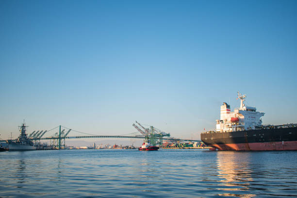 istock San Pedro docks with Vincent Thomas Bridge at dusk 1166468682