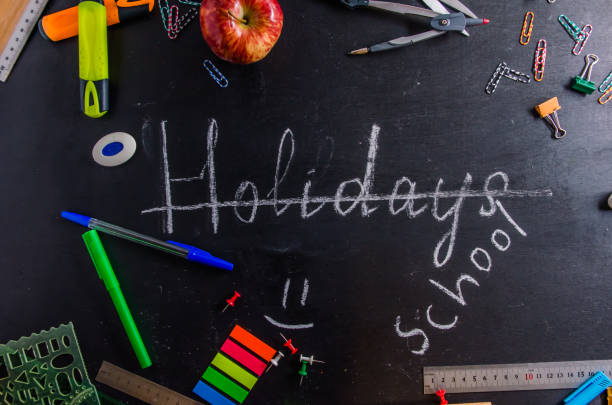 istock soon to school September 1 inscription on a black chalk board 1166469732