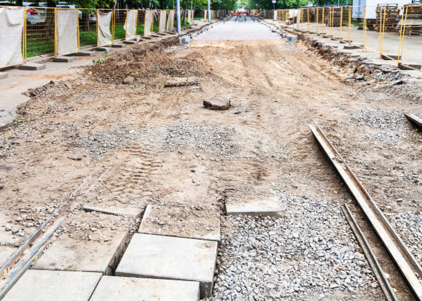 istock broken old tram road and laying of new rails 1166474595
