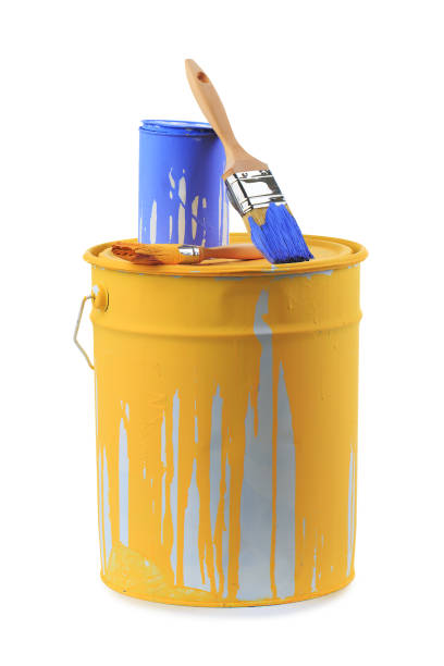 istock Open cans of paint in different colors and brushes. 1166476013