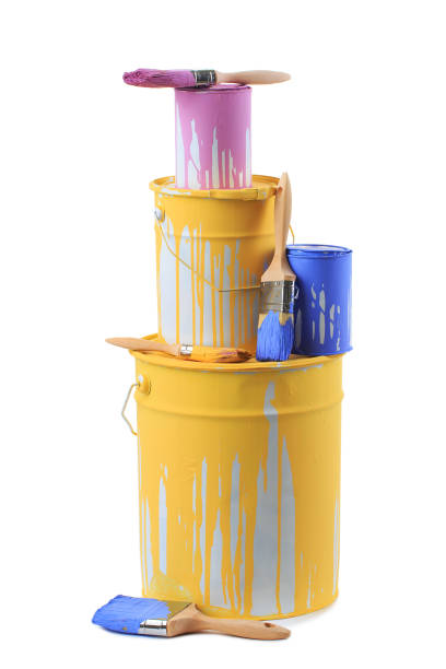 istock Open cans of paint in different colors and brushes. 1166476051