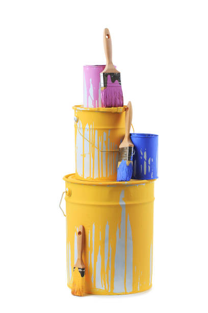 istock Open cans of paint in different colors and brushes. 1166476076