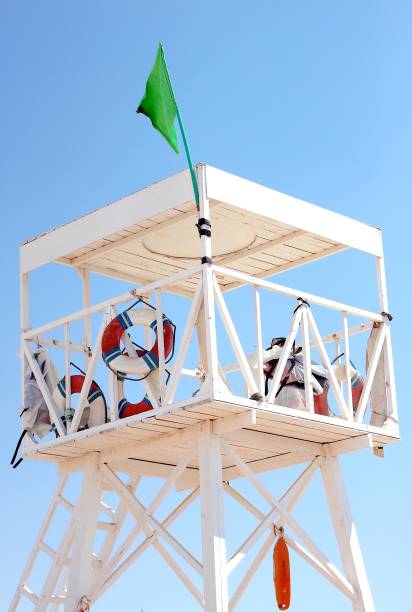 white wooden lifeguard tower - africa south beach landscape imagens e fotografias de stock