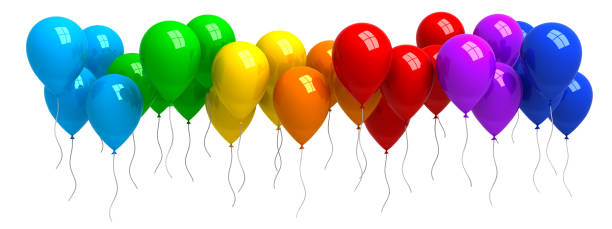 Rainbow of colorful balloons isolated on white