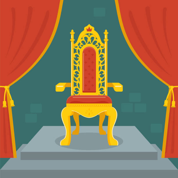 ilustrações de stock, clip art, desenhos animados e ícones de golden throne with red velvet. fairy kingdom. - 4603