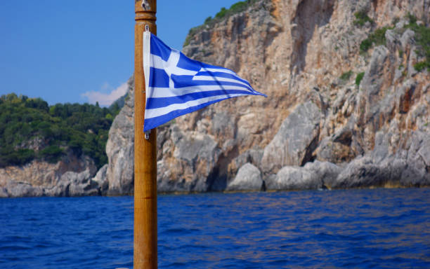 istock Greece flag on boat mast 1166480616