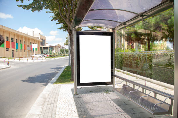 istock advertising board at bus stop on asphalt road 1166481442