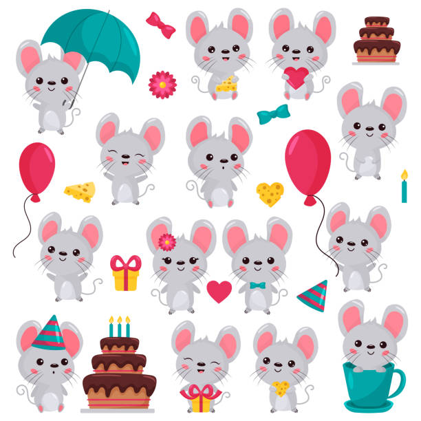 illustrations, cliparts, dessins animés et icônes de dessins animés kawaii personnages de souris se déroulant dans différentes situations. - humor pets loving vertical