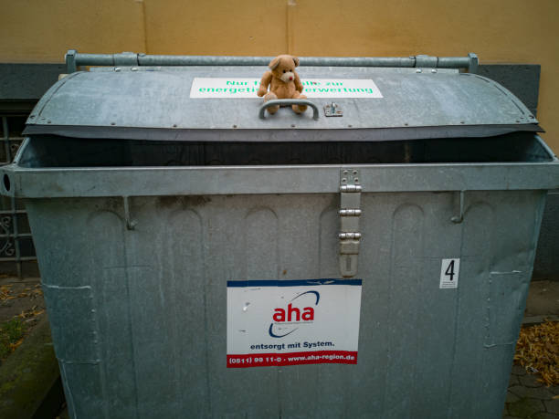 A modern clever trash can on the street in Prague in the Czech Republic. Collection of waste in Europe for subsequent disposal. Eco-friendly waste collection
