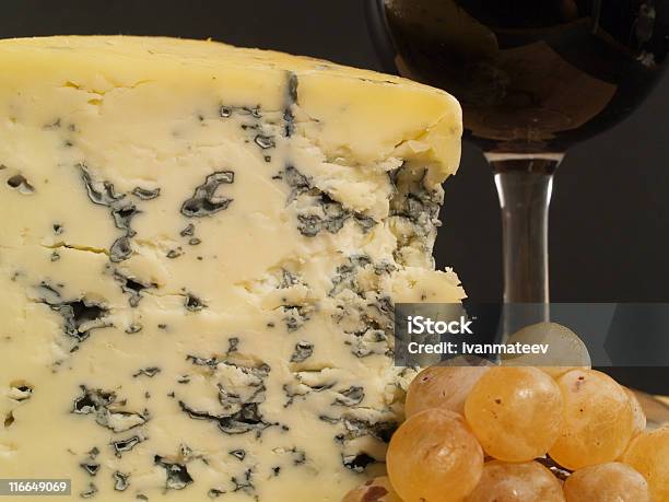 Blue Cheese And Wine On Black Stock Photo - Download Image Now - Alcohol - Drink, Black Background, Black Color