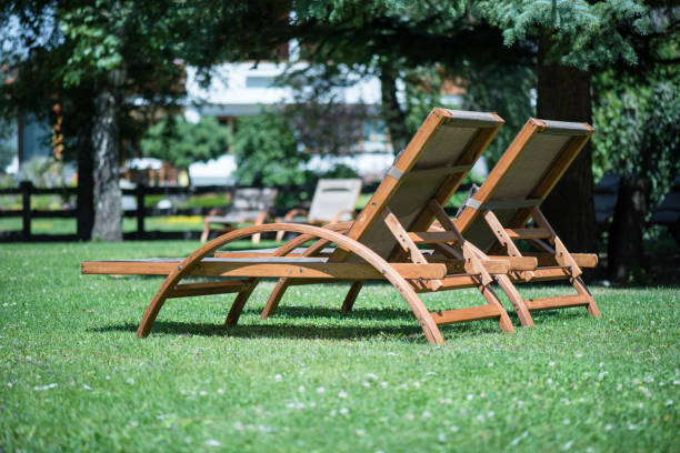 istock Deck Chair. Garden for a comfortable relaxation. 1166494332
