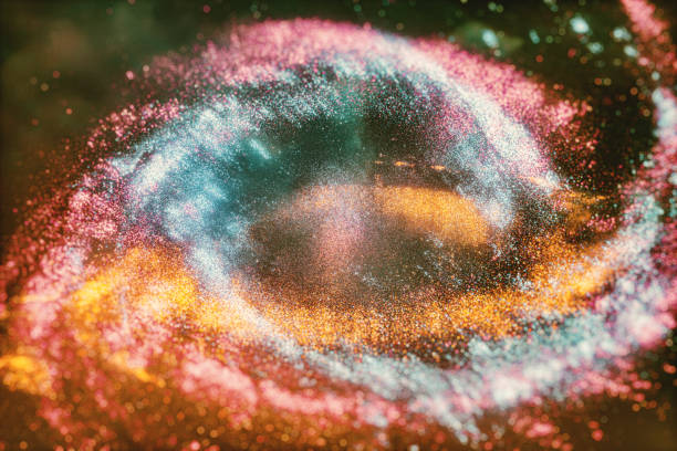 Galactic chaos and birth of universes. This is entirely 3D generated image with simulating billions of geometric particles.