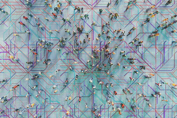 istock Abstract crowds of people with virtual reality street display 1166494397