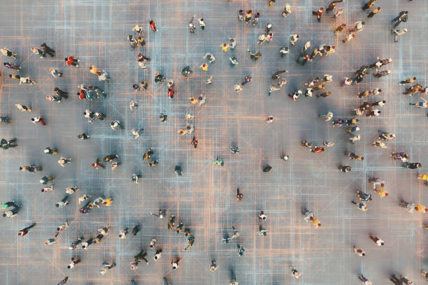 istock Abstract crowds of people with virtual reality street display 1166495444