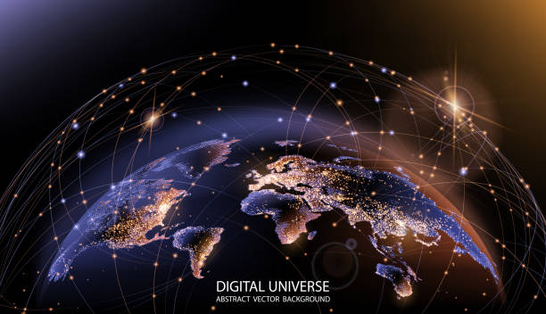 istock Vector. Planet Earth from space. Flickering lights of cities. Map of the mainland. Global communications system and the World Wide Web. Technologies and communications. Globalization. Luminous sphere. 1166496194