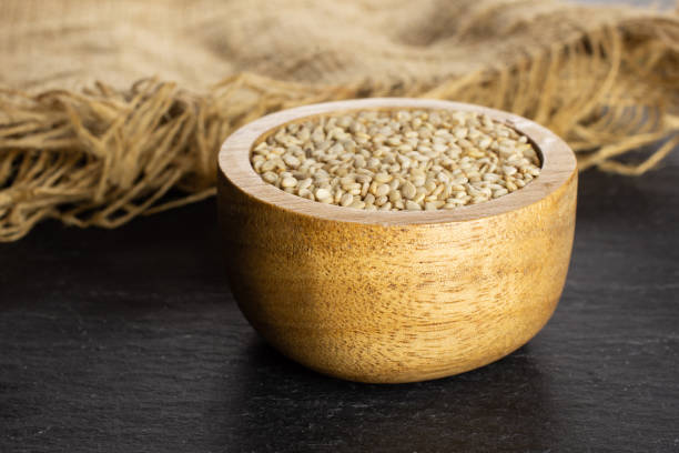 istock Unpeeled sesame seeds on grey stone 1166497111