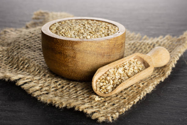 istock Unpeeled sesame seeds on grey stone 1166497134