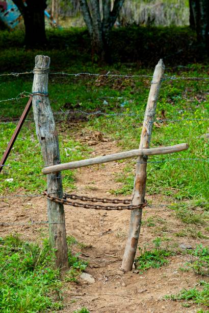 istock Rural fence with chain 1166498608
