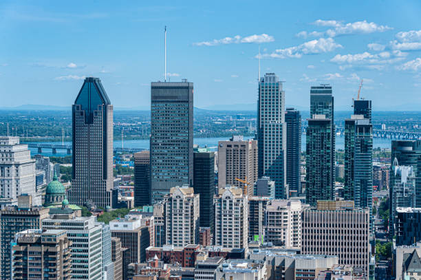 Montreal, 1 August 2019: Montreal skyline from Mont Royal Mountain in summertime