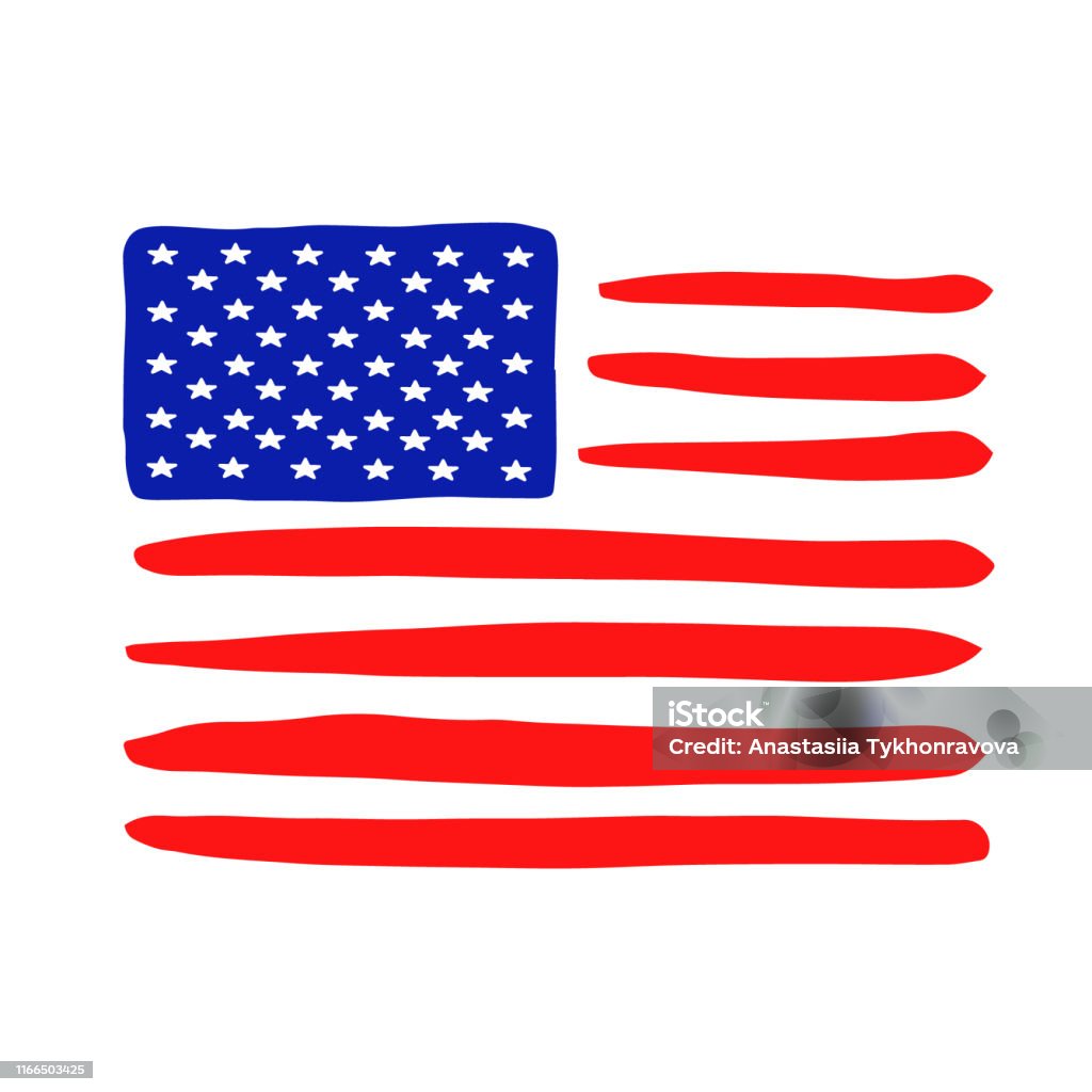 Grunge Amerikaanse Vlagpictogram Hand Getekende Nationale Vlag Usa Logo Met  50 Sterren Op Witte Achtergrond Banner Verenigde Staten Van Amerika Symbool  Abstracte Vector Illustratie Voor Afdrukken Poster Web Postkaart  Stockvectorkunst En Meer