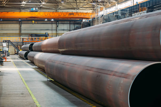 istock Steel pipes in warehouse 1166505026