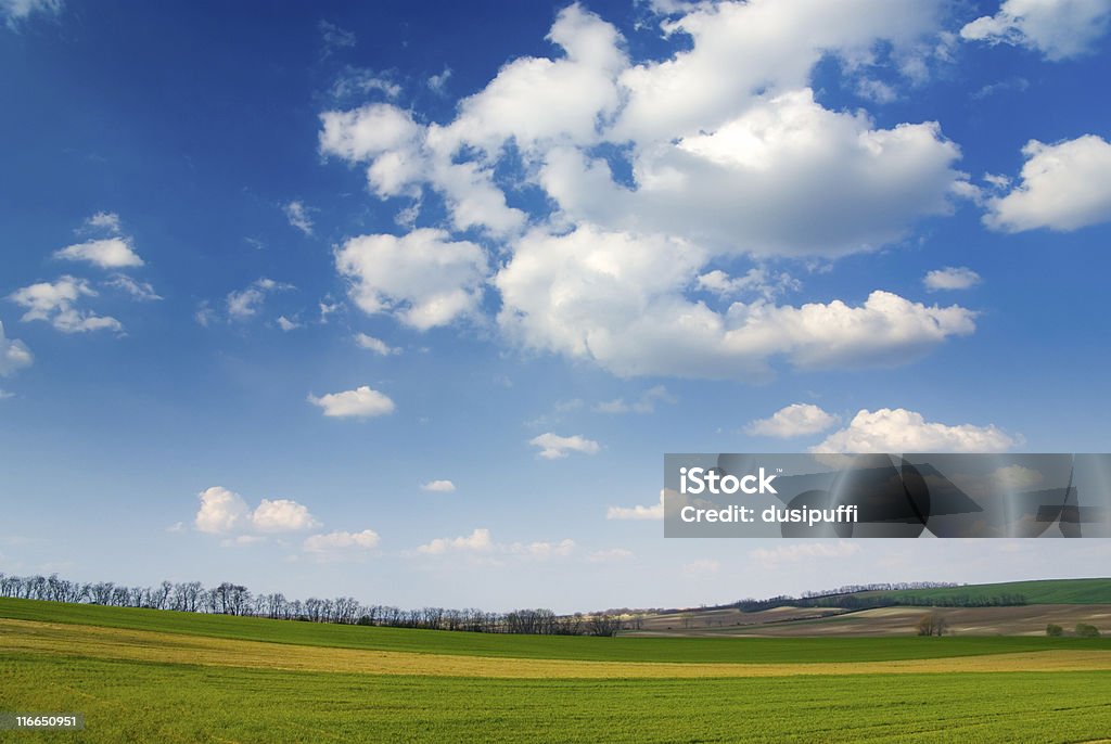 Grande pièce de terre et bleu ciel nuageux - Photo de Abstrait libre de droits