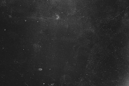 Dust and scratches design. Distressed photo editor layer. Black abstract background. Copy space.