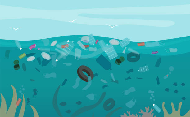 istock Ecological disaster of plastic trash in the ocean. Dead turtle, jellyfish, seabirds and fish on a background of debris at the sea. 1166511141