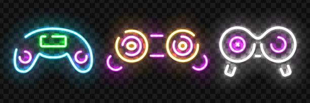 istock Vector set of realistic isolated neon sign of Game Controller logo for template decoration and mockup covering on the transparent background. Concept of gaming. 1166518864