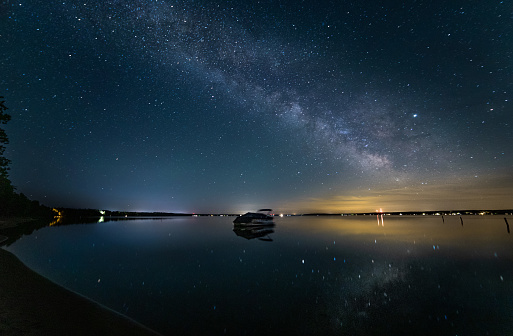 Higgins Lake North State Park Boat Milky Way. Michigan