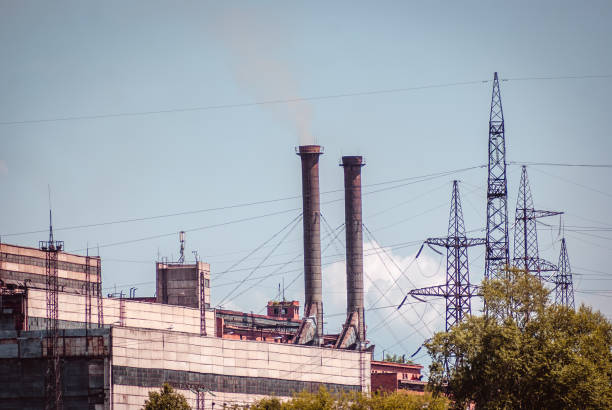 istock Steaming pipes at thermal power plant 1166524507
