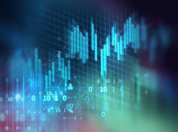 gráfico de inversión en el mercado bursátil con datos de indicador y volumen. - stock market stock ticker board stock market data finance fotografías e imágenes de stock