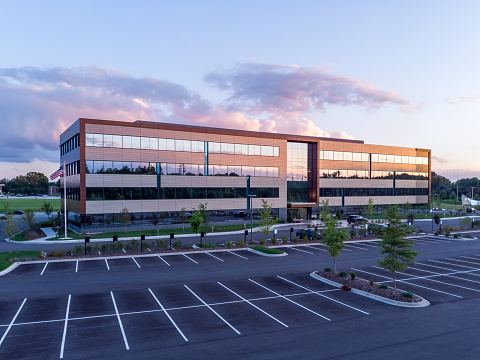 Office Building Exterior with Parking Lot