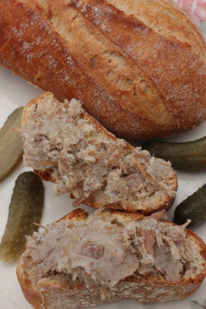 istock Pork rillettes Open sandwich with frech baguette 1166527711