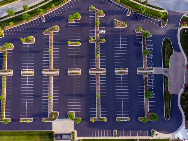 Drone shot of business parking lot