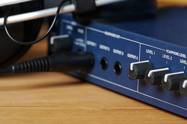A headphone amplifier block in a recording studio. 