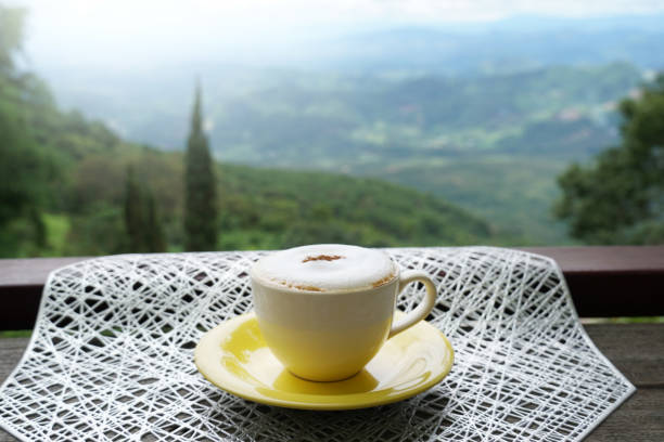 istock Hot coffee in green nature background. 1166532691