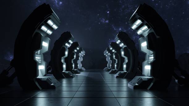 istock Dark empty corridor the door to the future. 1166536330