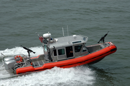 A boat from the US Coast Guard. Picture taken near the Statue of Liberty.