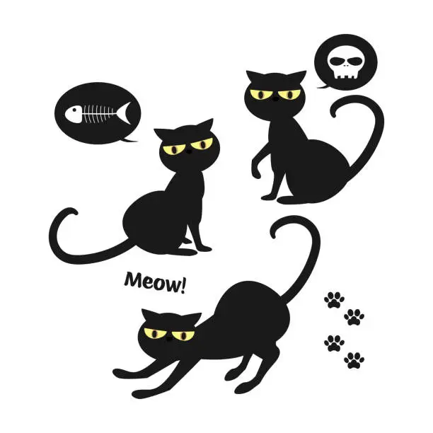 Vector illustration of Set of Halloween Black cat.