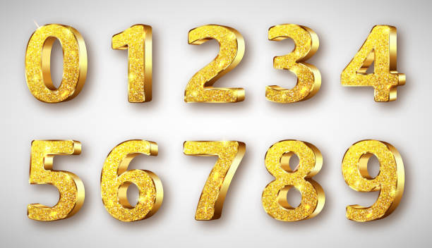 ilustrações, clipart, desenhos animados e ícones de números dourados do metal realísticos com sparkles - letter o zero yellow sign