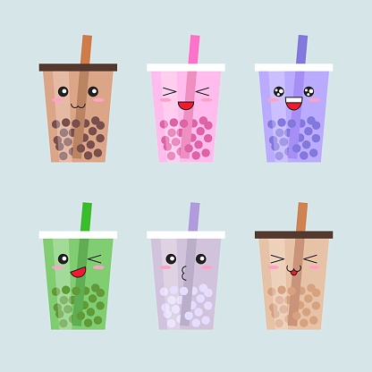 Bubble tea or Pearl milk tea cartoon, vector illustration