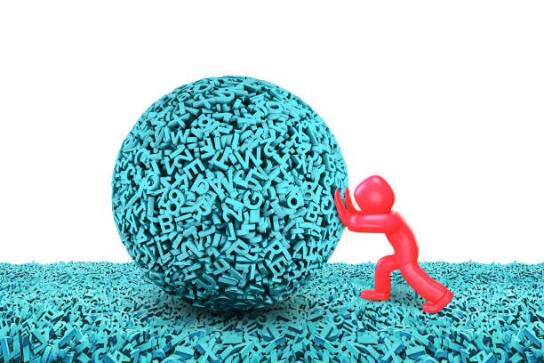 istock 3D man pushing big data ball. 3D illustration. 1166542558
