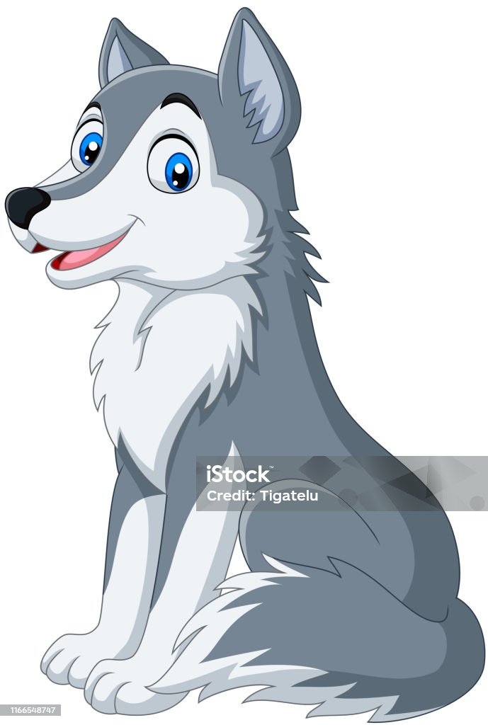 Cartoon Wolf Sitting On White Background Stock Illustration - Download  Image Now - Wolf, Cartoon, Coyote - iStock