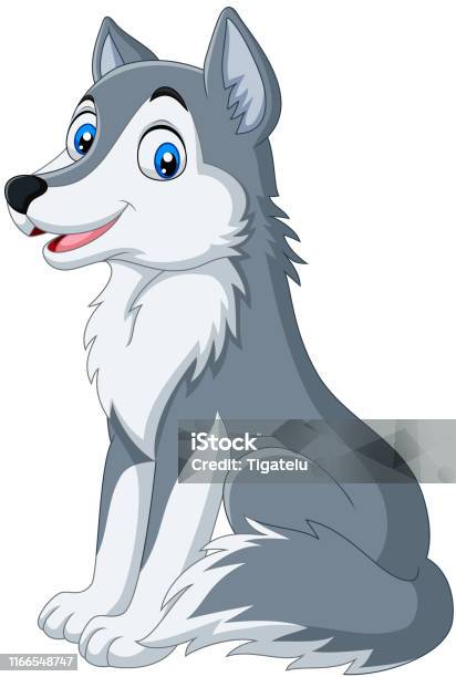 Cartoon Wolf Sitting On White Background Stock Illustration - Download  Image Now - Wolf, Cartoon, Coyote - iStock