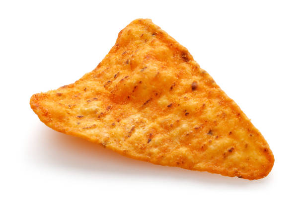 istock Single corn tortilla chip isolated on white 1166550555