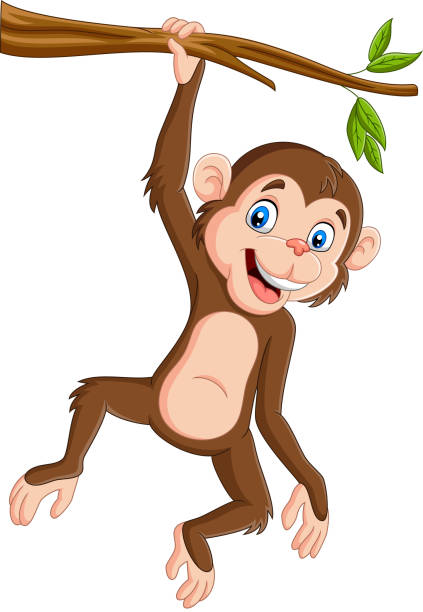 ilustrações de stock, clip art, desenhos animados e ícones de cartoon monkey hanging in tree branch - orangutan ape endangered species zoo