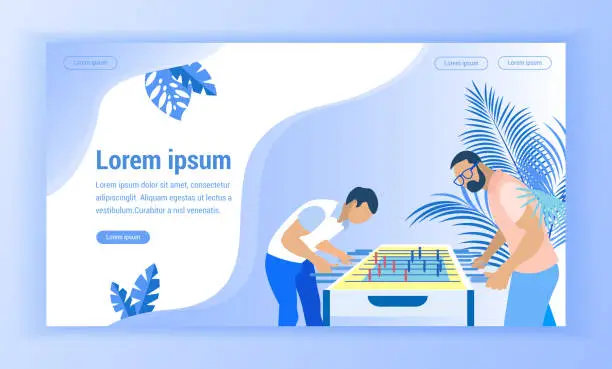 Vector illustration of Men Play Table Football on Bllue Background Vector