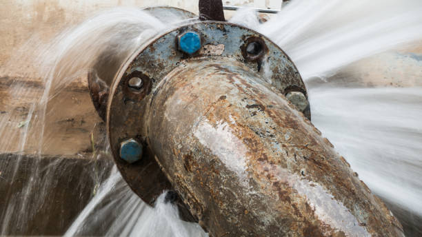 metallrohr mit ventil undicht in wasseraufbereitungsanlage - tube pipeline metal steel stock-fotos und bilder